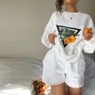 Set: Orange Embroidered Sweatshirt + Shorts