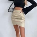 High-waist Irregular Ruched Mini Skirt