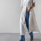 Button-up Shirred Floral Long Dress One Size