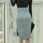 Slit-side Satin Midi Pencil Skirt