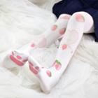 Strawberry Print Tights White - One Size