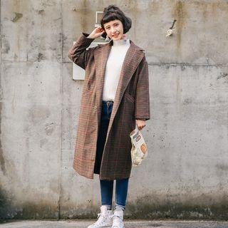 Plaid Single-breasted Woolen Coat