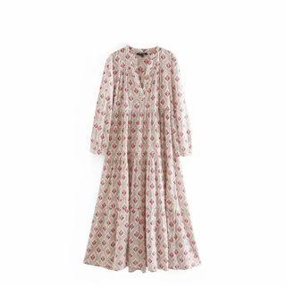 V-neck Patterned Tiered Maxi Dress