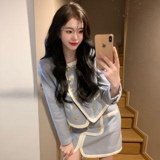 Check Double-breasted Jacket / Mini Pencil Skirt