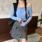 Long-sleeve T-shirt / Plaid Camisole Top / Mini Skirt