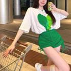 Details Oversized T-shirt / Drawstring-side High-waist Shorts