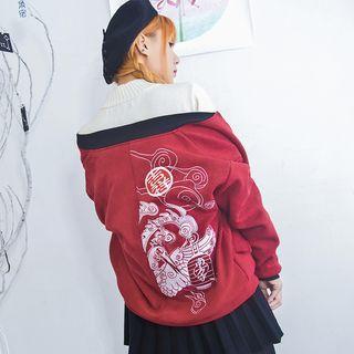 Couple Matching Embroidered Zip-up Padded Baseball Jacket