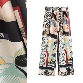 Elastic Waist Print Wide Leg Pants