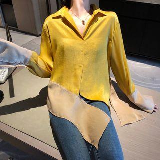 Plain Long-sleeve Shirt Yellow - One Size