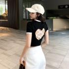 Short-sleeve Open-back Crop Top / Straight-cut Pants