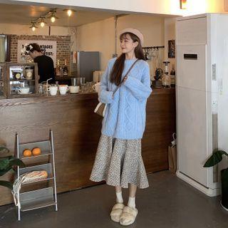 Round-neck Cable-knit Sweater + Spaghetti Strap Dress