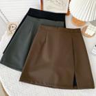 Faux-suede Slited Mini Skirt