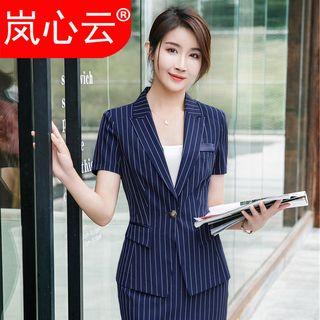 Set: Pinstriped Short Sleeve Blazer + Skirt + Dress Pants