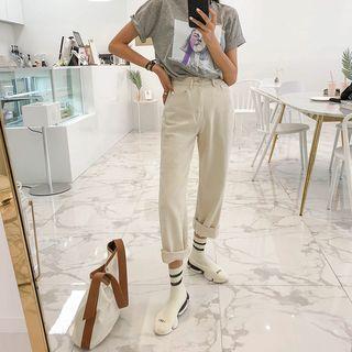 Straight-cut Wide-leg Cotton Pants