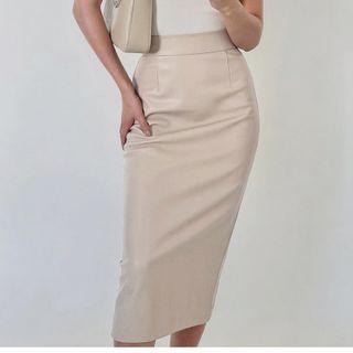 High-waist Faux Leather Midi Dress