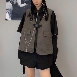 Plain Neck Tie Shirt / Vest