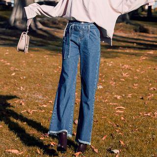 Fray Hem Wide-leg Jeans With Belt