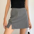 High-waist Plain Slit Skirt