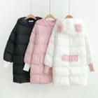 Contrast-cuff Ear Accent Hooded Padded Coat