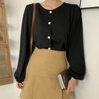 Plus Size Puff-sleeve Cardigan