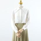 Puff-sleeve Shirt / Pleated Midi A-line Skirt