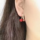 Acrylic Bead Hoop Earring 0641 - 925 Silver Needle - Stud Earring - Faux Pearl - Red - One Size