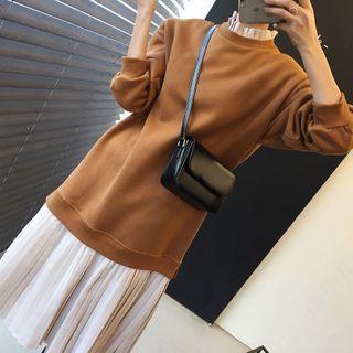 Mock Two-piece Pleated Midi A-line Sweatshirt Dress