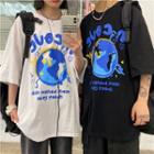 Couple Matching Short-sleeve Earth Print T-shirt