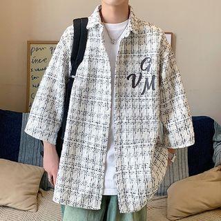 3/4-sleeve Tweed Lettering Shirt