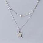 925 Sterling Silver Rhinestone Star Layered Necklace As Shown In Figure - One Size