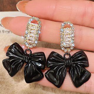 Bow Drop Sterling Silver Ear Stud 1 Pair - A207 - Black - One Size