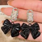 Bow Drop Sterling Silver Ear Stud 1 Pair - A207 - Black - One Size