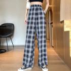 Plaid Straight Leg Pants Plaid - Black - One Size