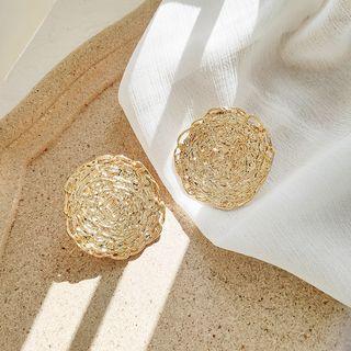 Metallic Circle Stud Earring 1 Pair - 925 Silver Stud - Gold - One Size