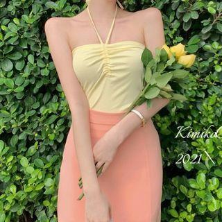Halter-neck Plain Top / Midi Skirt