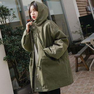 Plus Size Hooded Snap-button Safari Jacket
