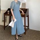 Short-sleeve Round Neck Top / Plain Sleeveless Dress