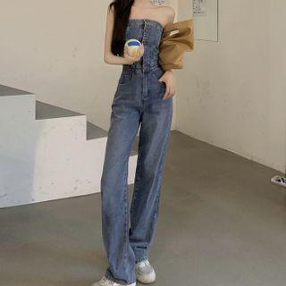 Denim Tube Wide-leg Jumpsuit