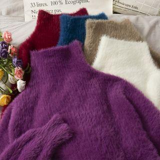 High-neck Furry-knit Sweater In 6 Colors