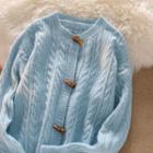 Long-sleeve Mock-neck Top / Plain Cardigan / High-waist Jeans
