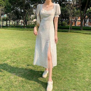 Cardigan / Short-sleeve Dotted A-line Dress