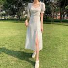 Cardigan / Short-sleeve Dotted A-line Dress