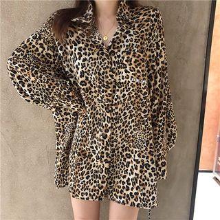 Leopard Long-sleeve Loose-fit Shirt Leopard - One Size