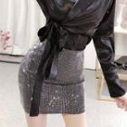 V-neck Blouse / Sequined Pencil Skirt