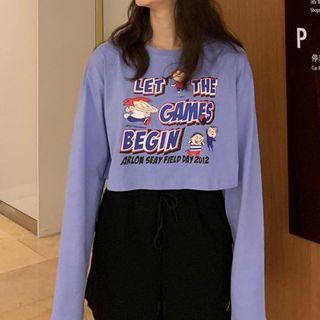 Cartoon Print Cropped Long-sleeve T-shirt