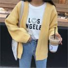 Open-front Puff-sleeve Cardigan Yellow - One Size