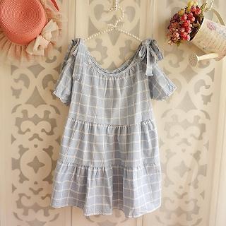 Short-sleeve Check A-line Dress