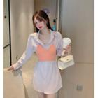 Set: Mini A-line Shirtdress + Tie-strap Camisole Top
