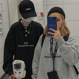Couple Matching Lettering Embroidered Polo Sweatshirt