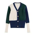 Color Block Cardigan Cardigan - Green & Blue & Beige - One Size